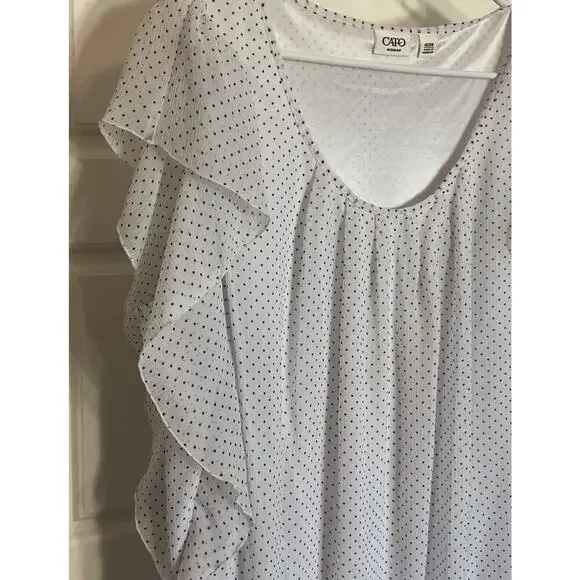 Cato White Polkadot Blouson/Ruffle Short Sleeve Lined Pull-Over Top Plus 18-20W - Picture 3 of 9